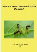 Advances in Hymenoptera Research in China (Formicidae) 
